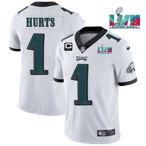 Men & Women & Youth Philadelphia Eagles #1 Jalen Hurts White Super Bowl LVII Patch And 2-star C Patch Vapor Untouchable Limited Stitched Jersey
